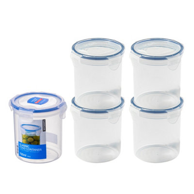 B&Q -  Classic Clear Round Plastic Microwave Safe Food Storage Container Set With Lid 700Ml Pack Of 5