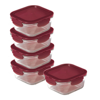 Locknlock Eco Ovenglass Clear Square Glass Dishwasher Safe Food Storage Container Set With Lid 500Ml Pack Of 5 from B&Q