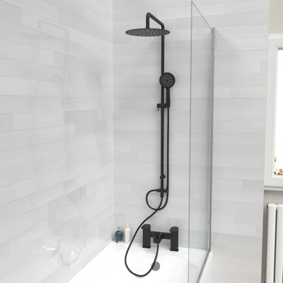 B&Q -  Round Riser Rail Shower Kit With Bath Filler Tap & Handset Matte Black