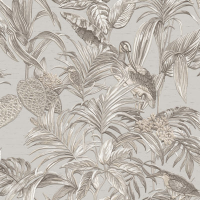 Design ID Did Bird Of Paradise Beige & Grey Wallpaper from B&Q