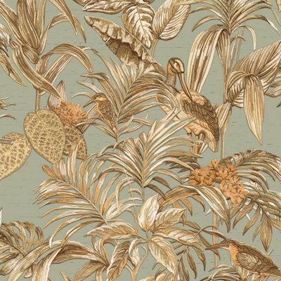 Design ID Did Bird Of Paradise Aqua & Gold Wallpaper from B&Q