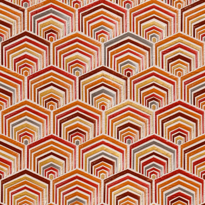 B&Q -  Orange Red Art Deco Wallpaper Design Retro Paste The Wall Textured Vinyl