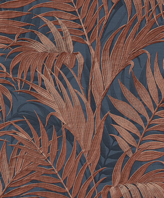 Design Id Orange Luxurious Grace Palm Navy/Copper Wallpaper