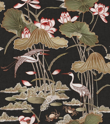 B&Q -  Tapestry Lotus Pond Black/multi Wallpaper