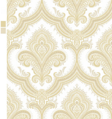 B&Q -  Did Damask Gold Heavy Weight Vinyl Wallpaper