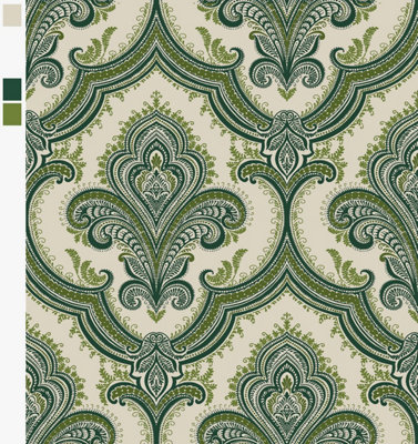 Design Id Green Did Damask Heavy Weight Vinyl Wallpaper