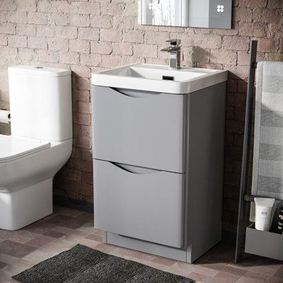 B&Q -  500mm Matte Grey 2 Drawer Freestanding Vanity Basin Cabinet Bathroom
