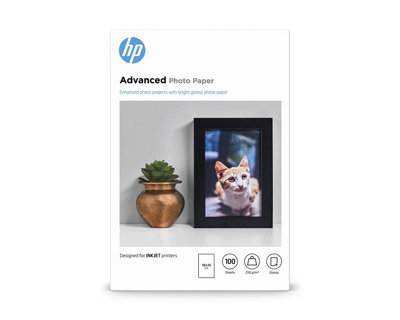 Hp Q8692A Advanced Glossy Photo Paper 250Gsm 10X15Cm Borderless (Pack Of 100)White from B&Q