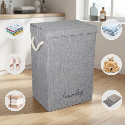  - 72L Folding Laundry Basket With Lid Dirty Clothes Washing Bin Hamper Storage Bag