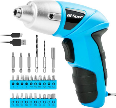Hi-Spec Tools Blue 3.6V Power Cordless Screwdriver With Bit Set Size 3