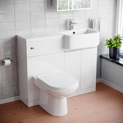 Nes Home 1000mm White Rh Freestanding Cabinet With BasinWc Unit & Toilet from B&Q