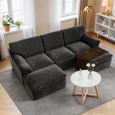 B&Q -  5 Seats U-Shaped Sectional Sofa Boneless Couch Cloud Comfy Modular SofaFlexible Combination-Dark Grey