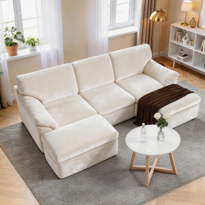B&Q -  5 Seats U-Shaped Sectional Sofa Boneless Couch Cloud Comfy Modular SofaFlexible Combination-Beige