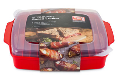 Good2Heat Plus Good2Heat Microwave Cookware Red Rectangular Plastic Dishwasher Safe Vented Lid Bacon Crisper from B&Q