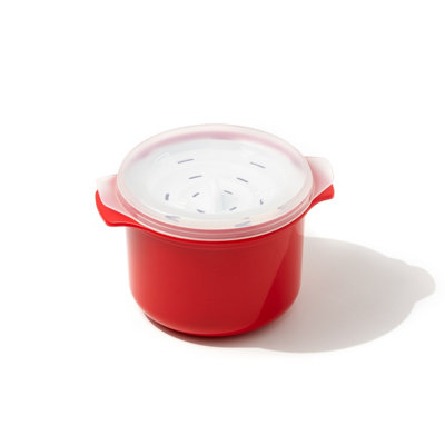 Good2Heat Plus Microwave Cookware Red Round Plastic Dishwasher Safe Vented Single Portion Rice Cooker 1L
