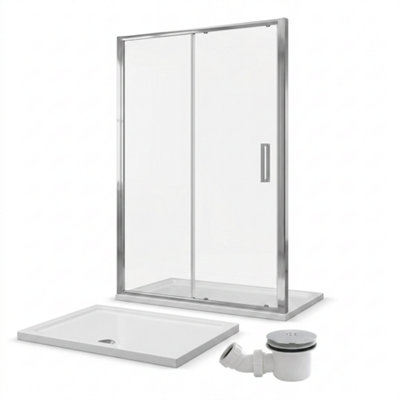 Bathroom City Radiant Reduced Height Sliding Shower Door 1200X800mm With Tray & Waste1750mmChrome6mm Glass from B&Q