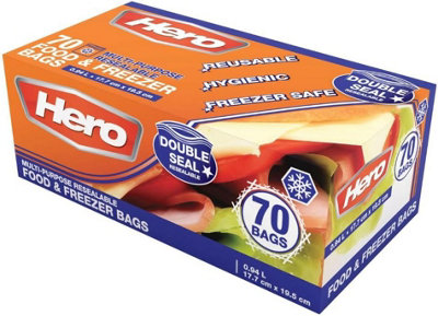 Hero 70 X Sealable Freezer BagsMedium 1L Ziplock Bags Food Reusable Sandwich Zip Seal Bags from B&Q