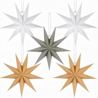 B&Q 5 Pack Nine-Branched Paper Lanterns, 30.5 Cm, Hanging Decorations For Christmas, Wedding, Birthday, Home, Brown, White And Grey