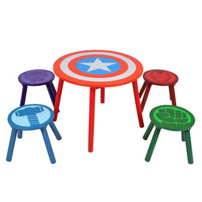 B&Q -  Marvel Avengers Table And Stools Set15mm MdfPine WoodMulticolourTable: W60 X D60 X 48CmStools: W28 X D28 X H28Cm