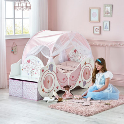 Disney Princess Carriage Toddler Bed With Canopy And Fabric Storage BoxesFits 140Cm X 70Cm Mattress (Mattress Not Included) from B&Q