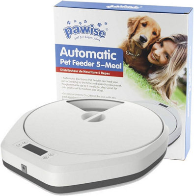 Pawise Automatic Pet Dog Feeder Food Bowl 5 Meal Dispenser Station With Timer from B&Q