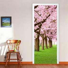 88Cm Door Mural Pink Blossom Office Decor Home Decoration Self-Adhesive Stickers