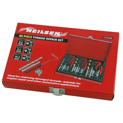 88pc Thread Repair Kit, Helicoil Set Sizes M6, M8 & M10 (Neilsen