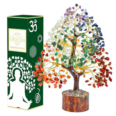 Crocon Seven Chakra Natural Gemstone Tree Bonsai Reiki Healing Crystals Decoration Ornament Feng Shui Figurine Sculpture Home from B&Q