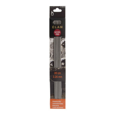B&Q -  S/s Kp De 20Cmx3.25Knitting Pins: Double-Ended: Set Of Five: Stainless Steel: Elan: 20Cm X 3.25mmPony