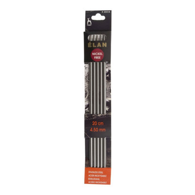 Groves Of Thames S/s Kp De 20Cmx4.50Knitting Pins: Double-Ended: Set Of Five: Stainless Steel: Elan: 20Cm X 4.50mmPony from B&Q