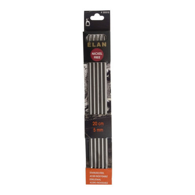 B&Q -  S/s Kp De 20Cmx5.00Knitting Pins: Double-Ended: Set Of Five: Stainless Steel: Elan: 20Cm X 5.00mmPony