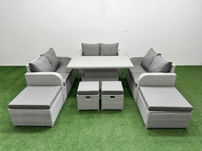 Fimous Light/Grey 8 Pcs Rising Dining Table Set Inclining Love Sofa Seat 2 Big Footstool 2 Stool Small