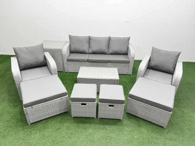 Fimous 9 Pcs Rectangular Coffee Table Set Reclining Chair Inclining Sofa Seat 2 Big Footstool 2 Small Stool 1 Side Table from B&Q