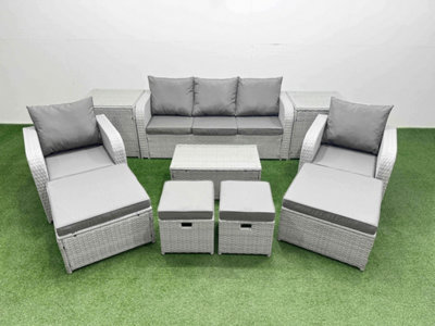 Fimous 10 Pcs Rectangular Coffee Table Set Reclining Chair Inclining Sofa Seat 2 Big Footstool 2 Small Stool 2 Side Table from B&Q