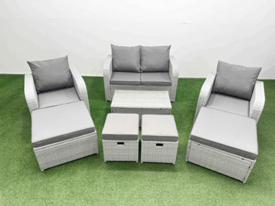 Fimous 8 Pcs Rectangular Coffee Table Set Reclining Chair Inclining Sofa Seat 2 Big Footstool Light Grey from B&Q