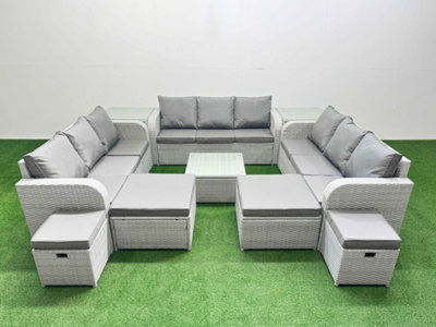 B&Q -  13 Seater Outdoor Garden Furniture Set With Coffee Table 3 Seater Sofa 4 Footstools 2 Side Tables Light Grey