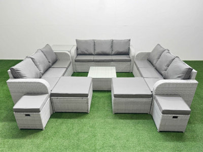 B&Q -  13 Seater Outdoor Garden Furniture Set With Coffee Table 3 Seater Sofa 4 Footstools Side Table Light Grey