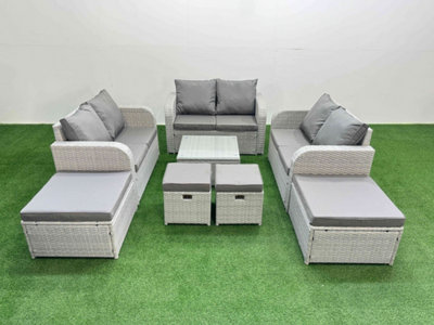B&Q -  Outdoor Garden Furniture Set Pe Rattan Love Sofa Set With Coffee Table 4 Footstools Light Grey