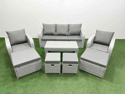 Fimous Pe Wicker Rattan Furniture Sofa Sets With Oblong Coffee Table 3 Seater Sofa 4 Stools Light Grey Mixed from B&Q