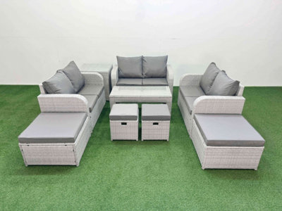 Fimous Pe Wicker Rattan Furniture Sofa Sets With Oblong Coffee Table Love Sofa 4 Stools Side Table Light Grey Mixed from B&Q