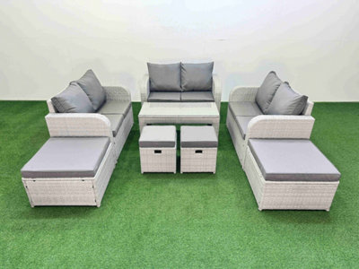 Fimous Pe Wicker Rattan Furniture Sofa Sets With Oblong Coffee Table Love Sofa 4 Stools Light Grey Mixed from B&Q