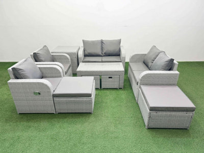 Fimous Pe Wicker Rattan Furniture Sofa Sets With Oblong Coffee Table Love Sofa Reclining Chair 4 Stools Side Table from B&Q