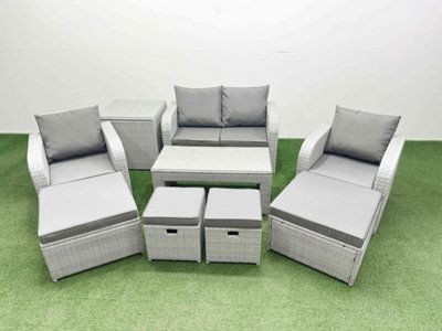 Fimous Pe Wicker Rattan Furniture Sofa Sets With Oblong Coffee Table Love Sofa Reclining Chair Side Table 4 Stools from B&Q