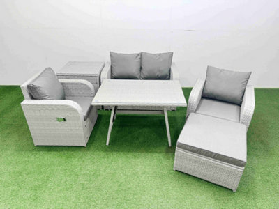 Fimous Light/Grey Pe Wicker Rattan Garden Furniture Set Sofa Set Big Stool Side Table