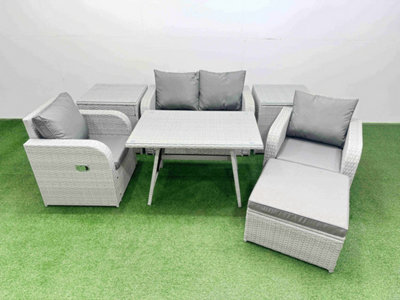 Fimous Pe Wicker Rattan Garden Furniture Set Sofa Set Big Stool 2 Side Tables Light/Grey