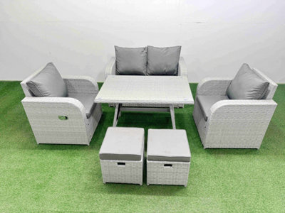 Fimous Light/Grey Pe Wicker Rattan Garden Furniture Set Sofa Set 2 Stools Small