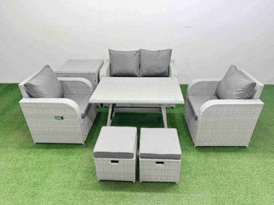 B&Q -  Light Grey Pe Wicker Rattan Garden Furniture Set Sofa Set  2 Small Stools Side Table