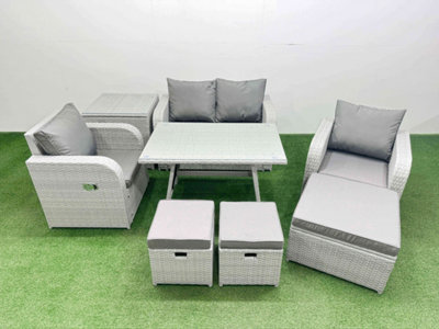 Fimous Pe Wicker Rattan Garden Furniture Set Sofa Set 3 Stools Side Table Light/Grey
