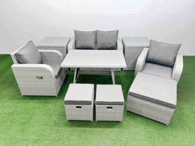 B&Q -  Light Grey Pe Wicker Rattan Garden Furniture Set Sofa Set  3 Stools 2 Side Tables