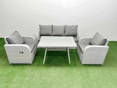 Fimous Reclining Chair 3 Seat Sofa Set Garden Furniture Set With Rectangular Dining Table Light Grey from B&Q